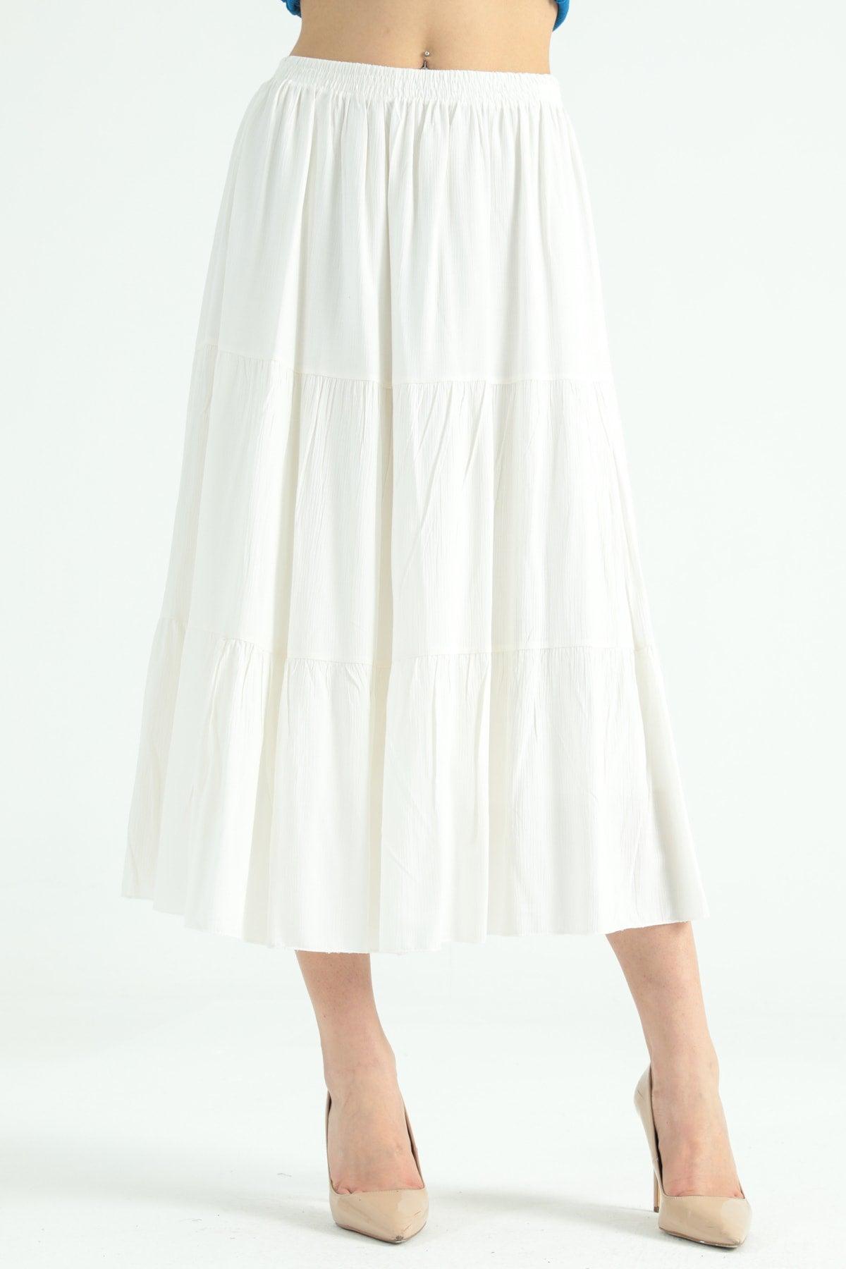 Solid Frilled Long Skirt White - Swordslife