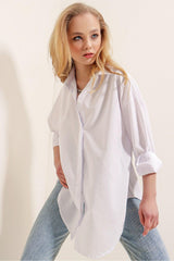 Women's White Oversize Long Basic Shirt - Swordslife
