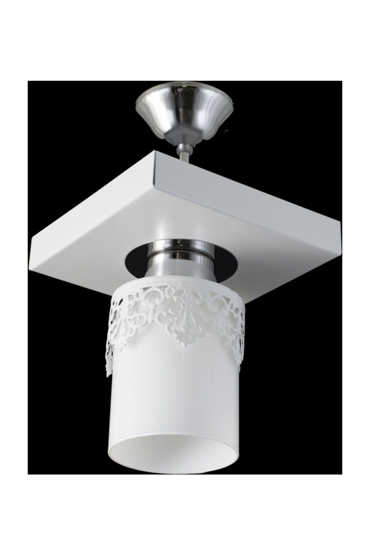 Single Modern Sports Model White Chandelier with Square Tray Crown