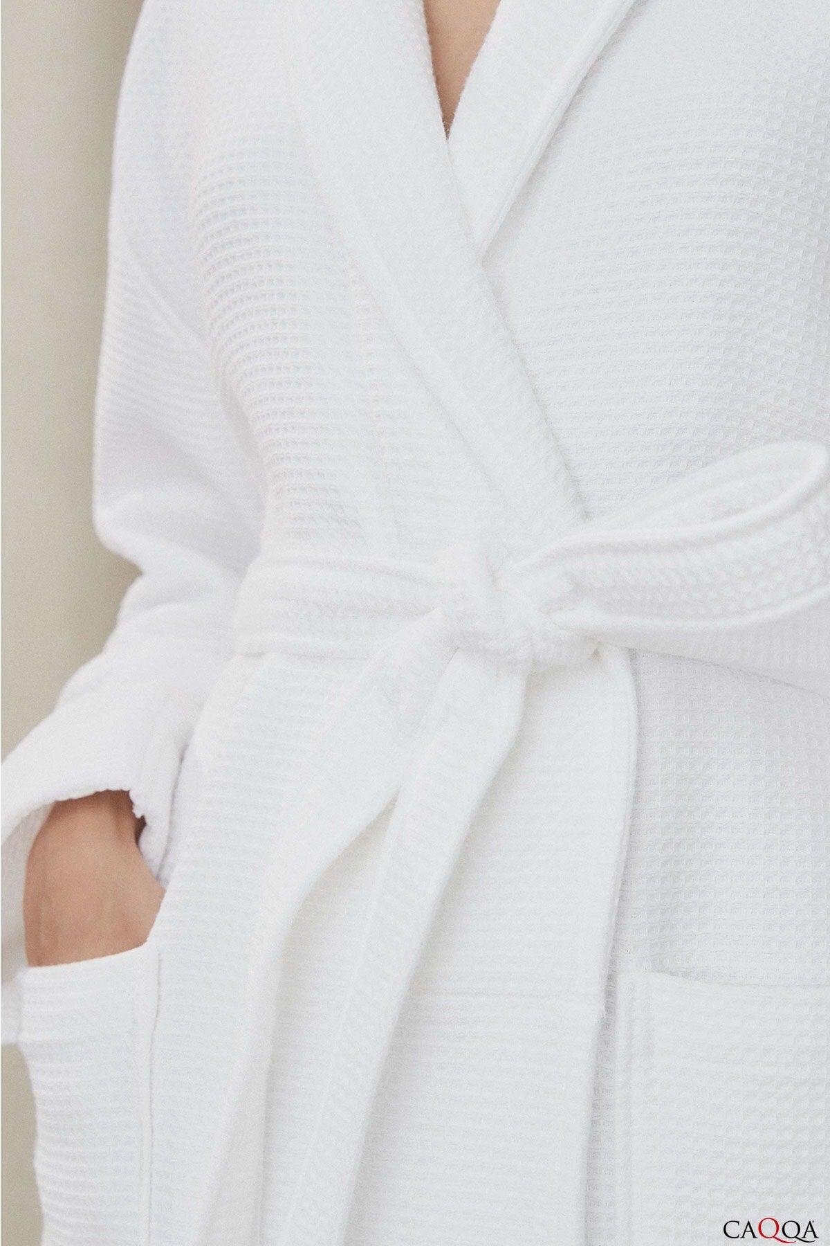 Women's 100% Cotton 4 Seasons White Pique Dressing Gown & Bathrobe - Swordslife