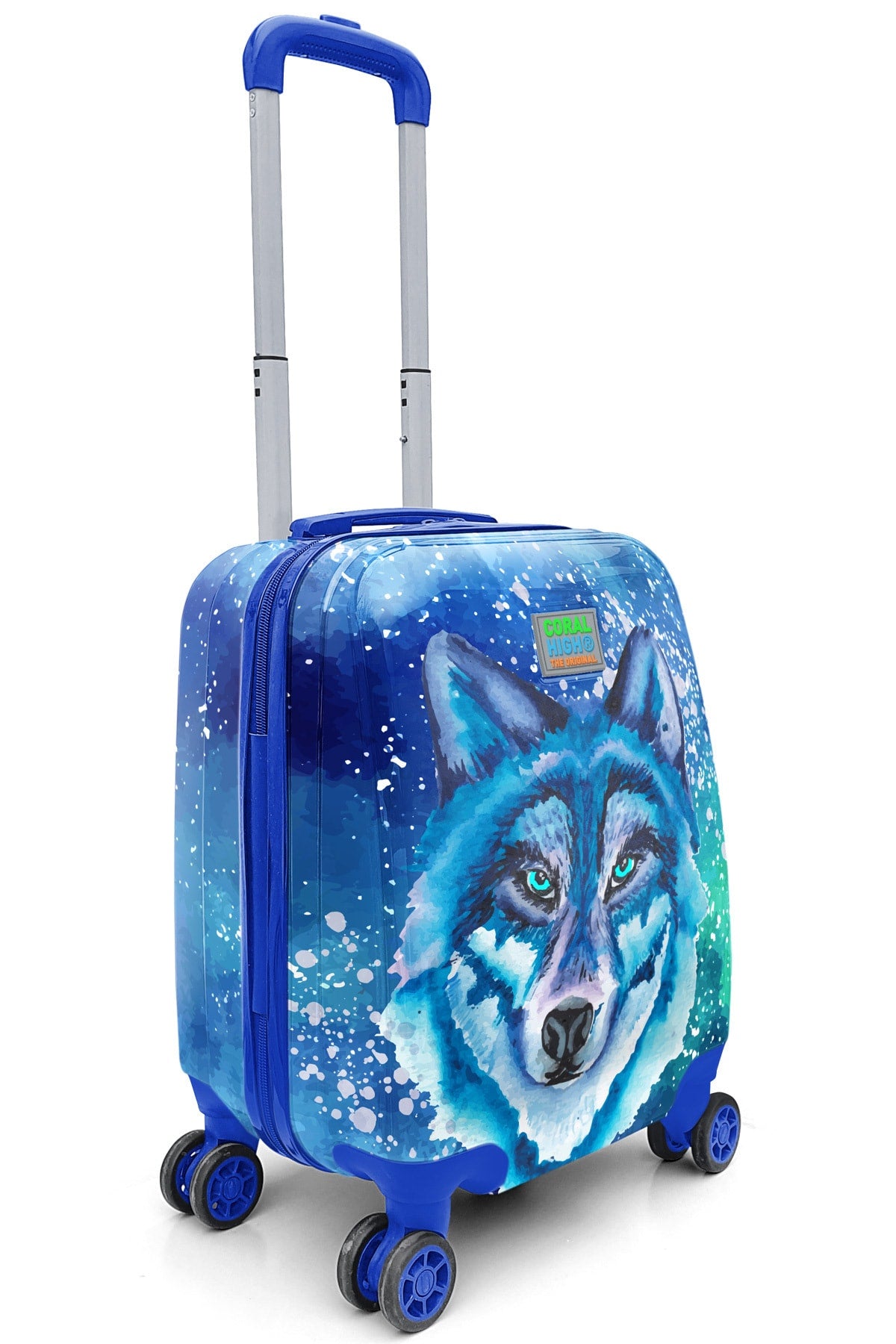 Kids Navy Blue Wolf Patterned Child Suitcase 16734