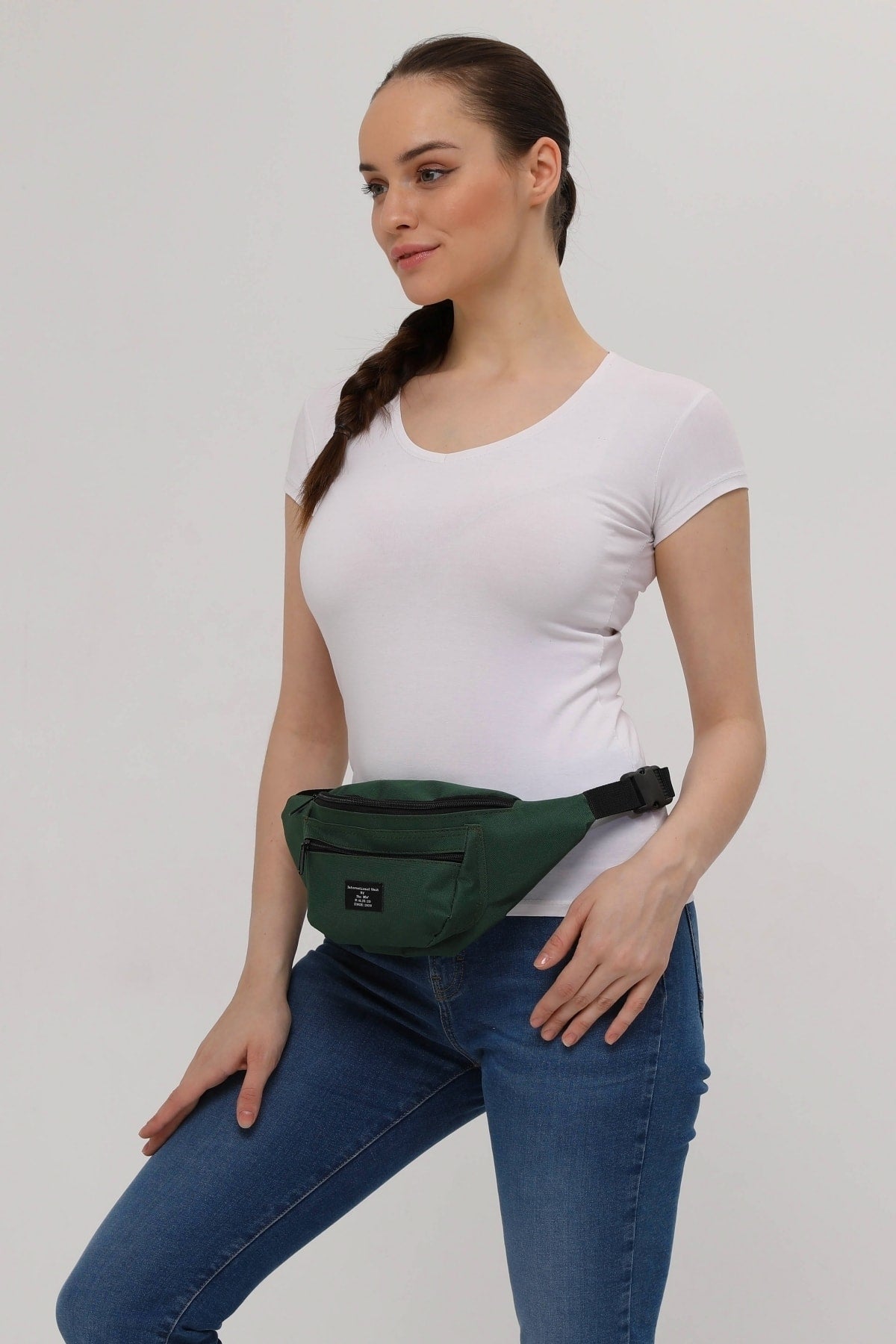 Unisex Khaki Shoulder And Waist Bag With 2 Compartments