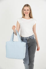 Blue U25 3-Compartment Side 2 Pocket Detailed Zipper Closure Canvas Women's Arm And Shoulder Bag B:35 E:35 G: