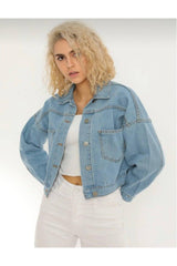 Blue Women's Crop Denim Jacket - Swordslife