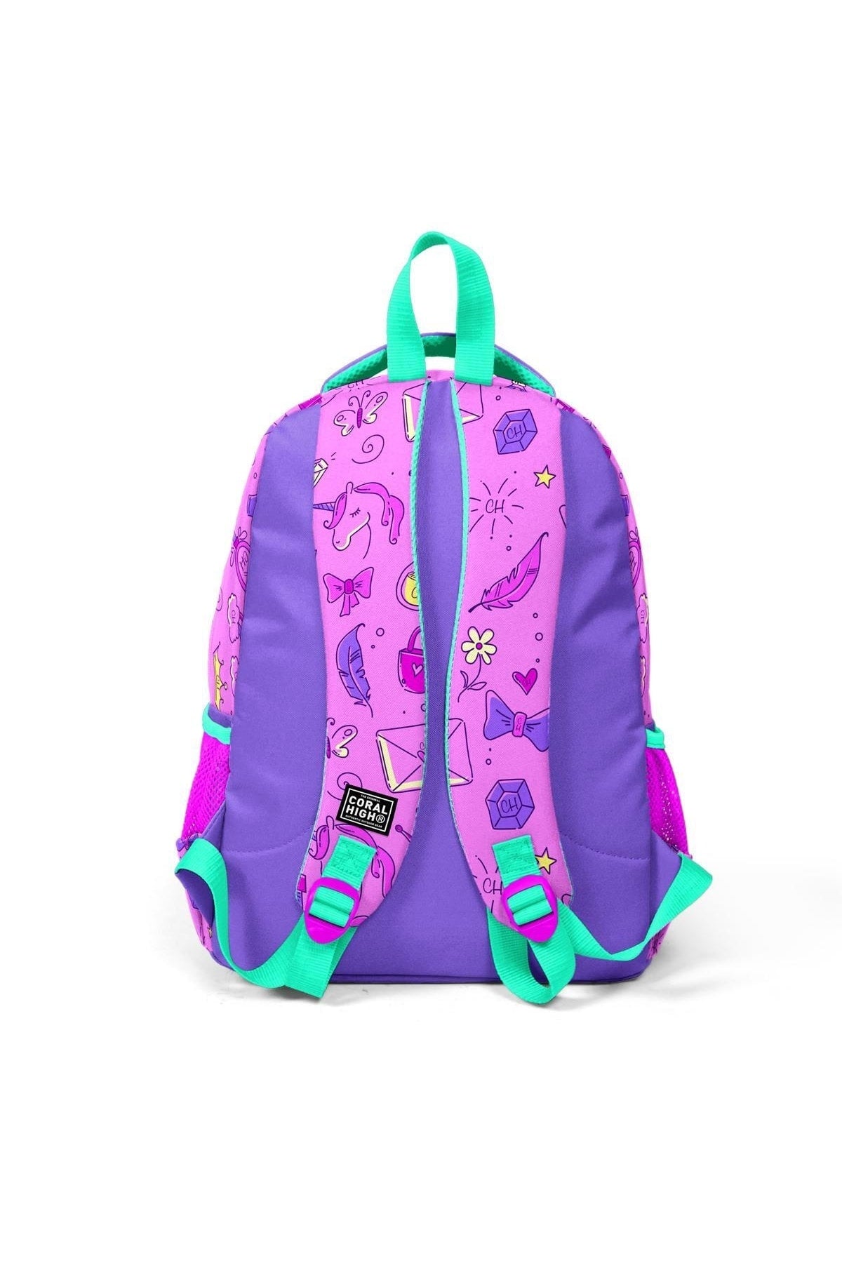 Kids Light Pink Purple Unicorn Princess Pattern Three Compartment School Backpack 23481