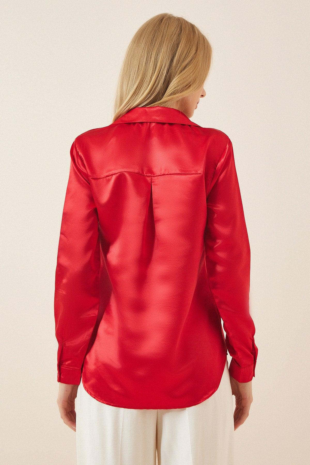 Women's Red Light Flowy Satin Shirt DD00990 - Swordslife