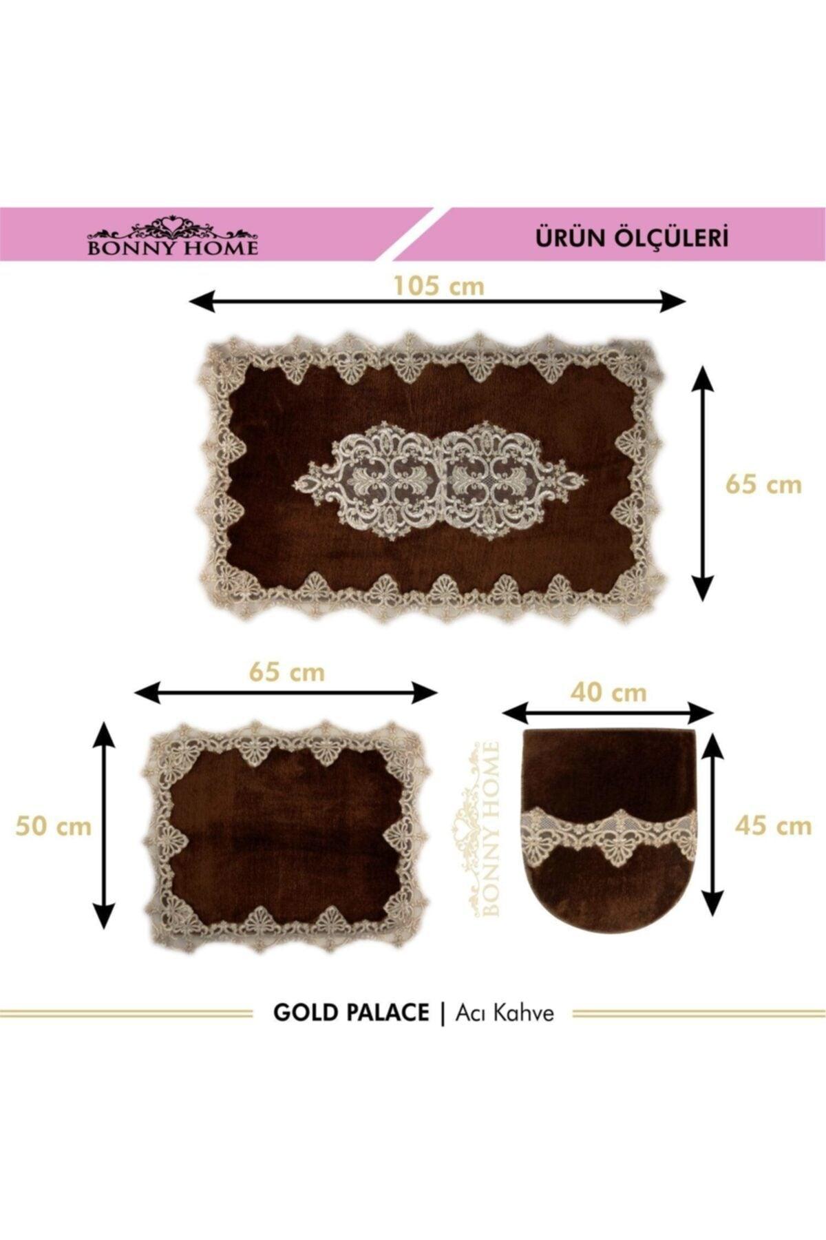 Kahve Gold Palace 3-piece Dowry French Lace Appliqued Closet Set Bath Mat Set - Swordslife