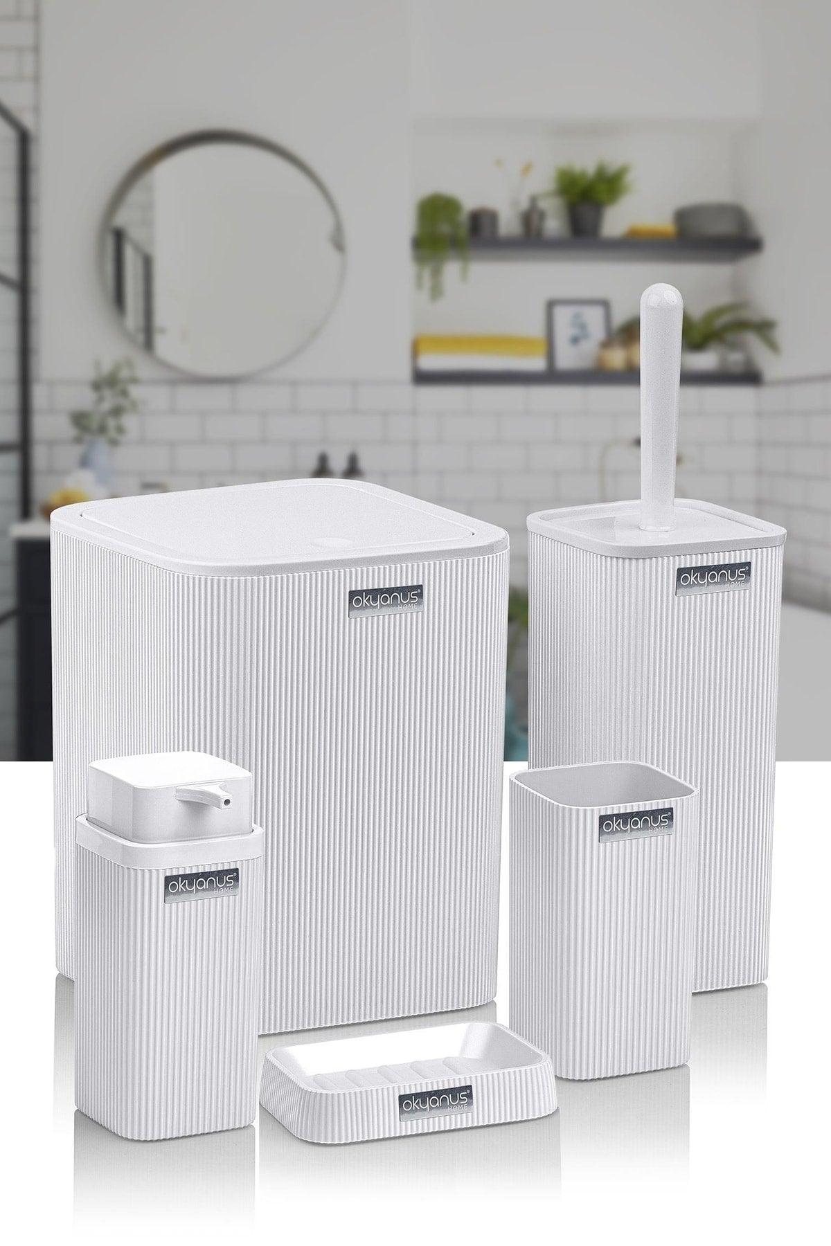 Stella White Striped Square Bathroom Set of 5 - Swordslife