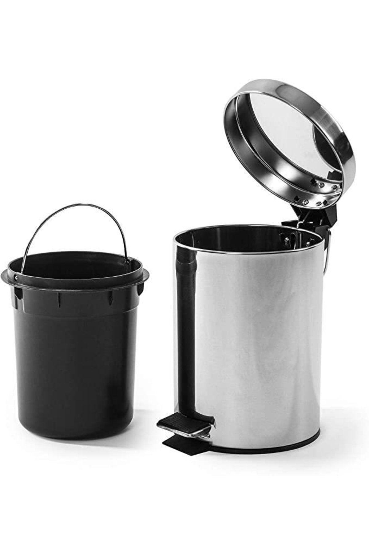 084 Pedal Metal Stainless Chrome 3 Lt Trash Can And Toilet Brush Set - Swordslife