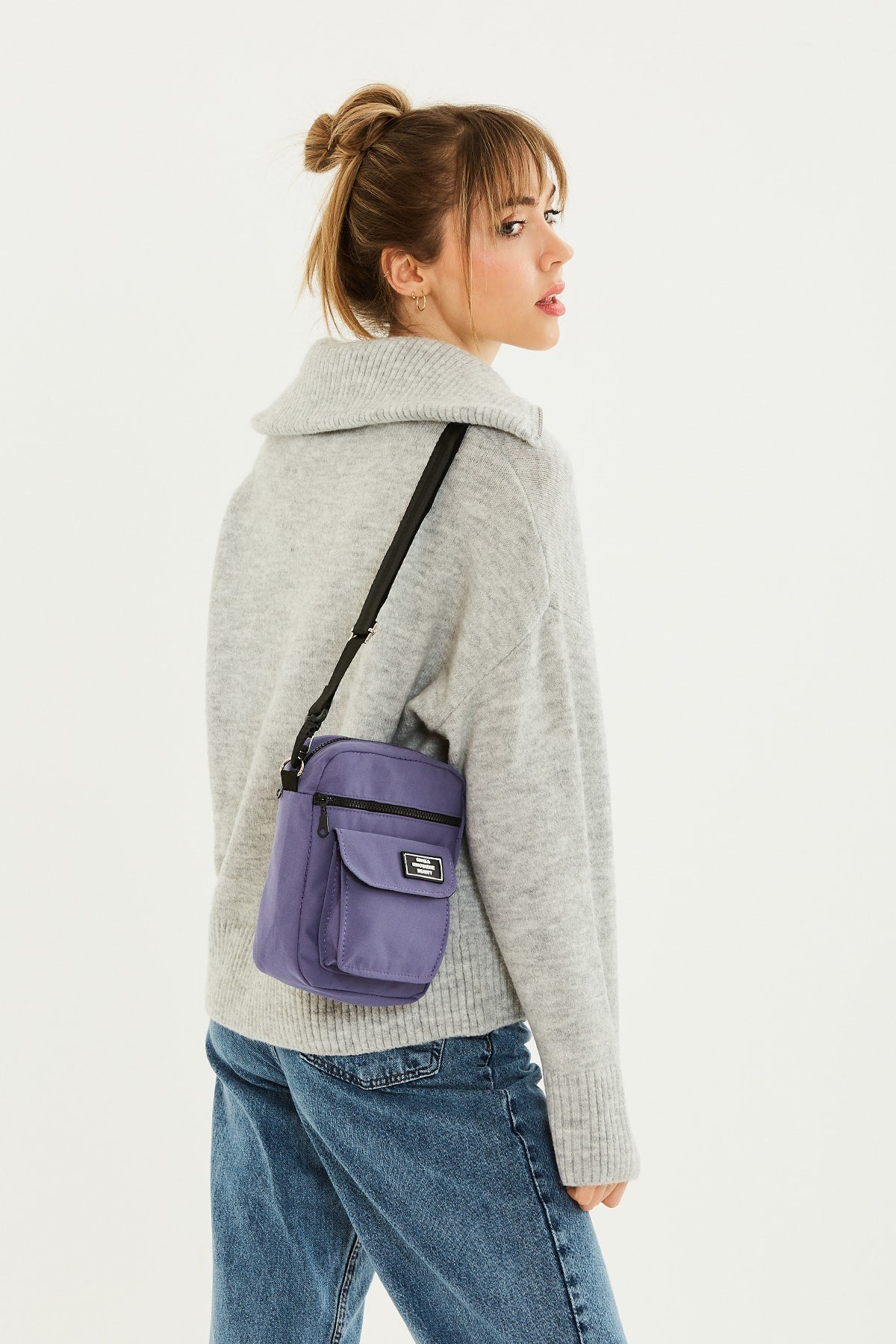 Lilac U2 3-Compartment Cross Adjustable Strap Canvas Fabric Unisex Shoulder Bag B:22 E:17 W:7