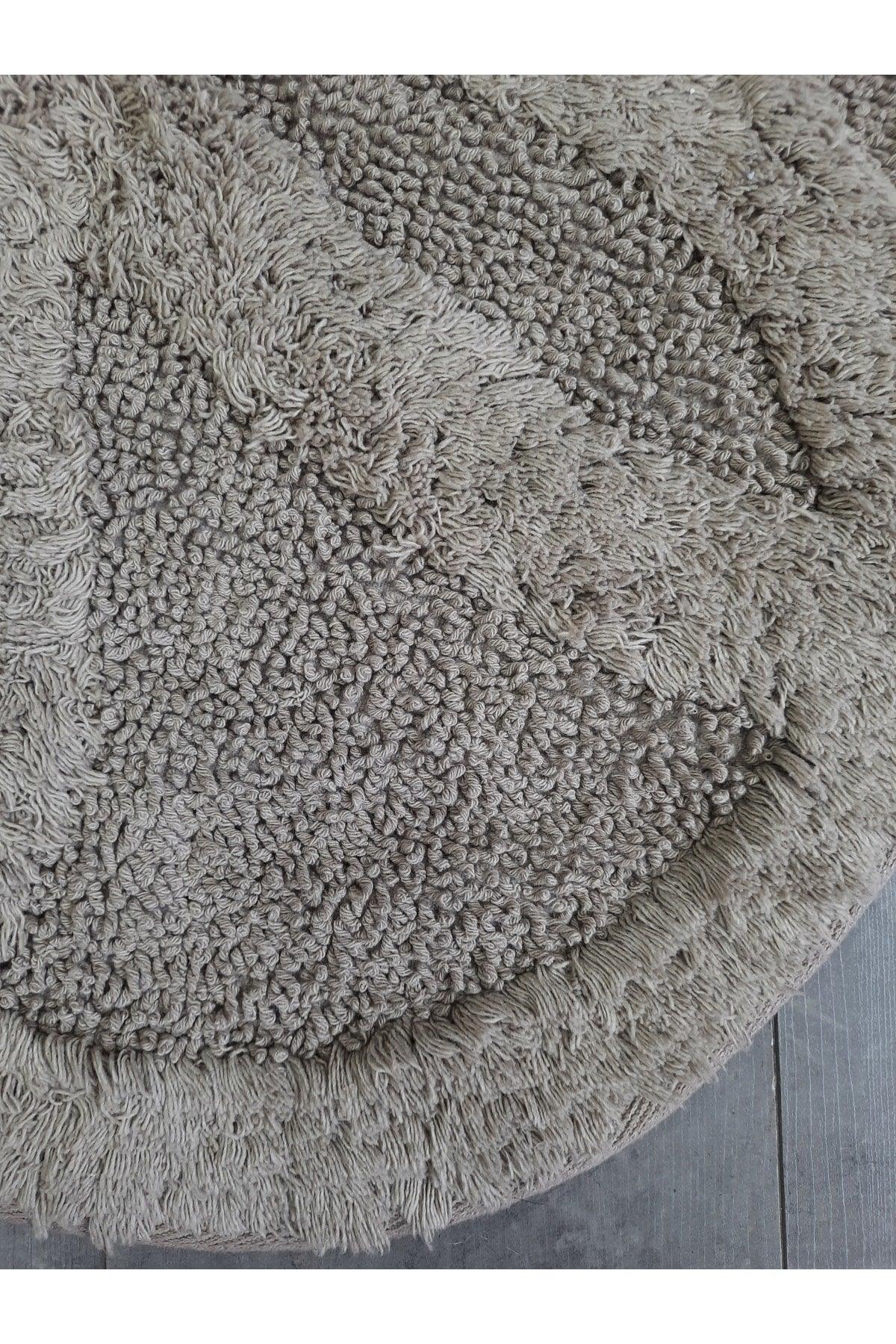 Daisy Cappuccino Natural Cotton Bath Mat 100x100 Cm One Piece Tufting Woven Mat - Swordslife