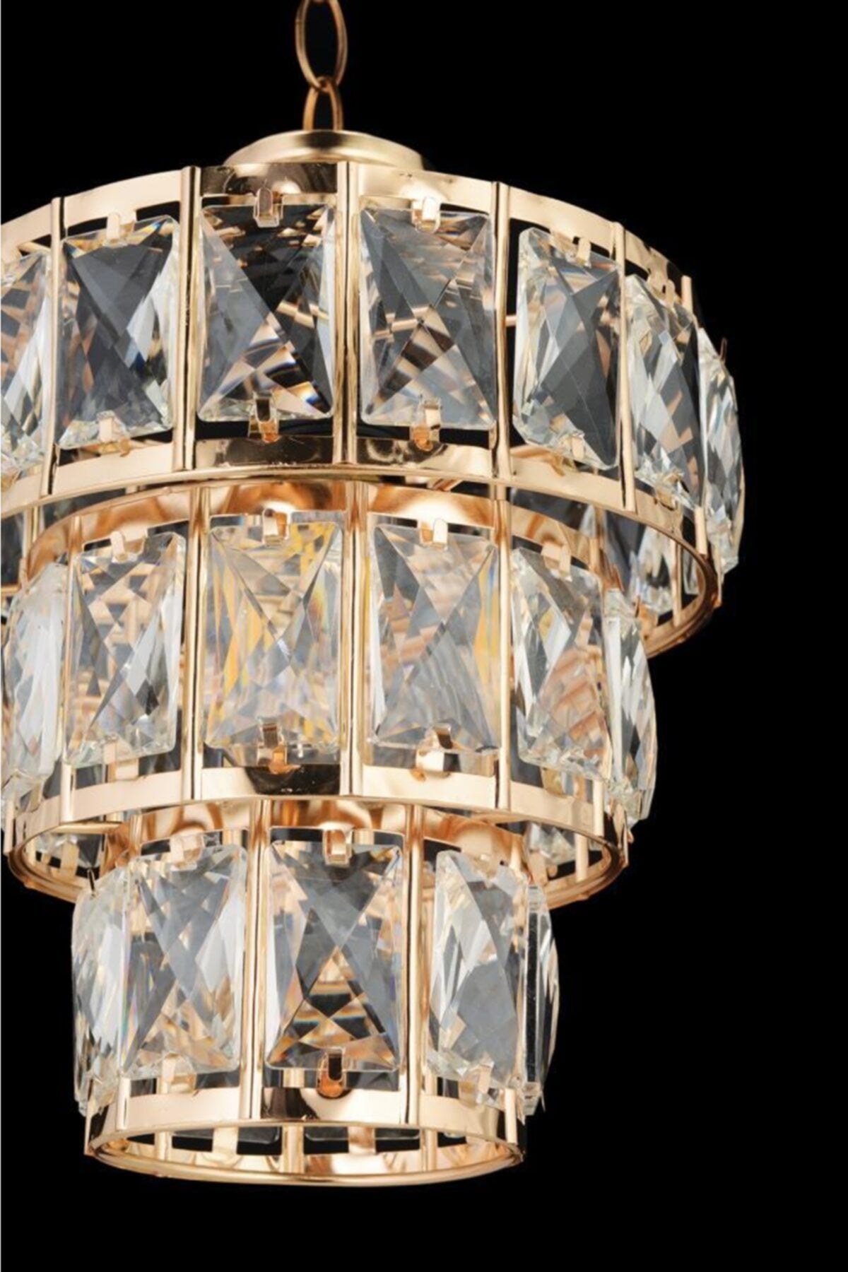 Miraç 3 Tier Crystal Gold Chandelier