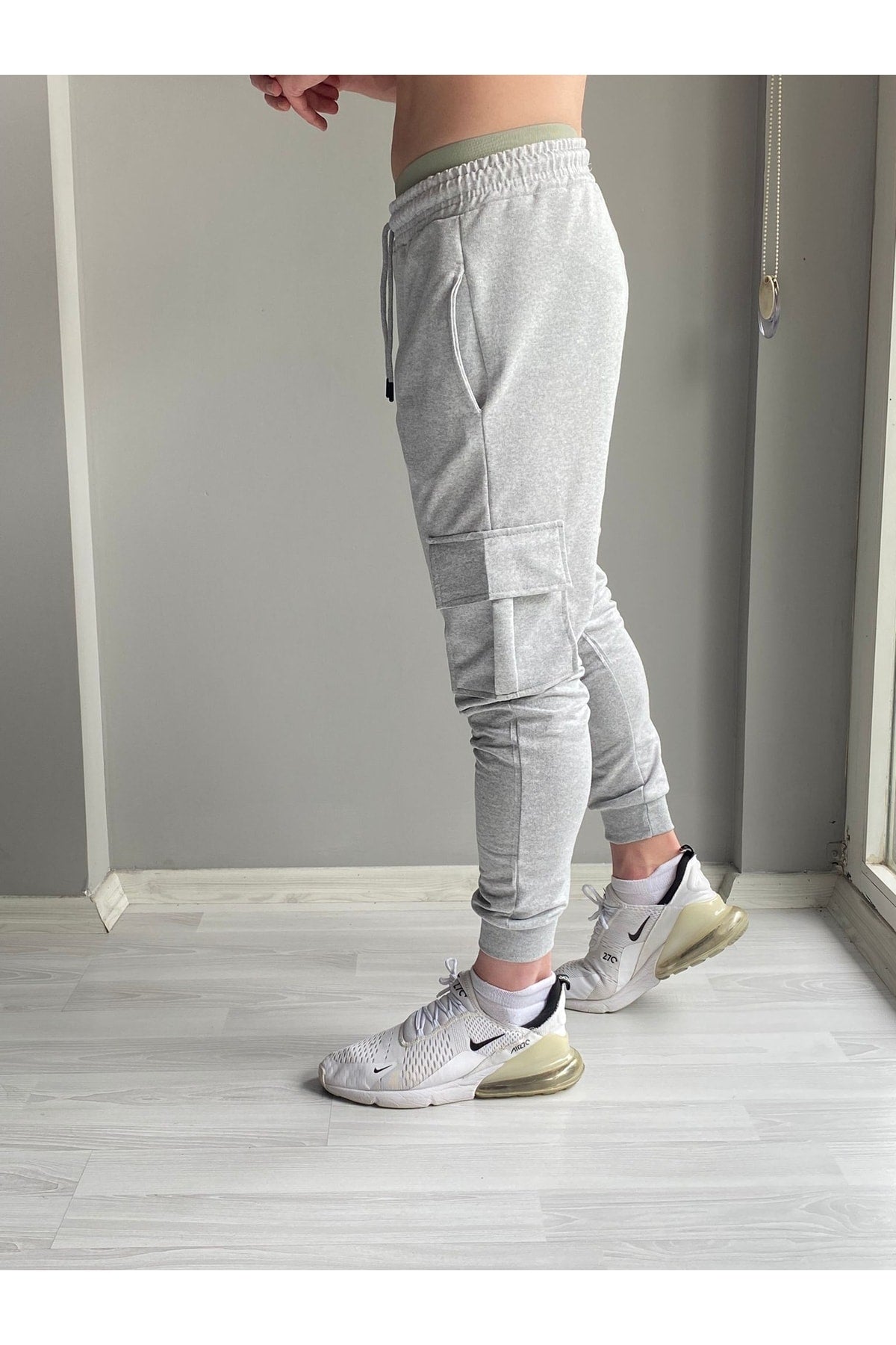 Men's Gray Summer Cargo Pocket Slim Fit Sweatpants Slim Fit Jogger