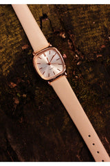 Beige Colored Leather Band Retro Minimal Women's Wristwatch - Swordslife