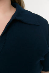 Navy Blue Fit Knitted Pond Collar Blouse TBBSS22BZ0750 - Swordslife