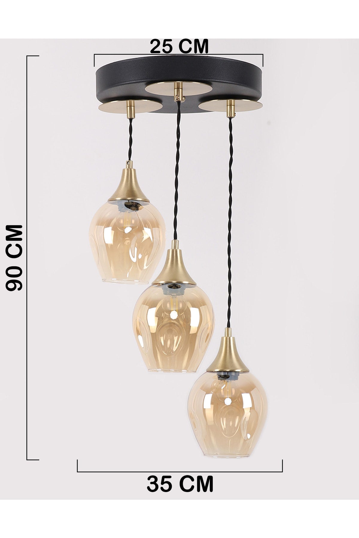 Marlo 3-Piece Black Antique Honey Glass Pendant Lamp Chandelier