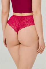 Burgundy Lace Tulle Detailed Plus Size Women's Brazilian Panties - Swordslife