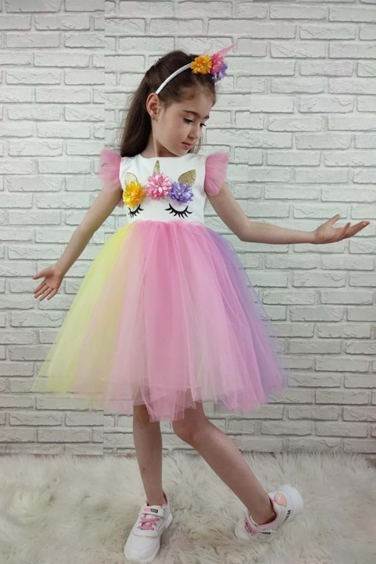 Colorful Skirt Crown Girl Child Party Dress Pink