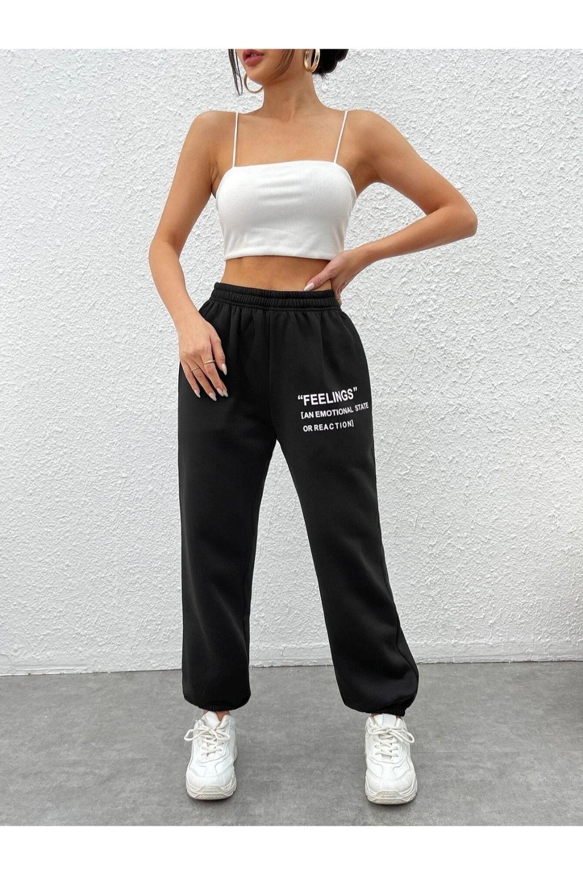 Foxskin Black Women's Feelings Printed Summer Sweatpants - Swordslife