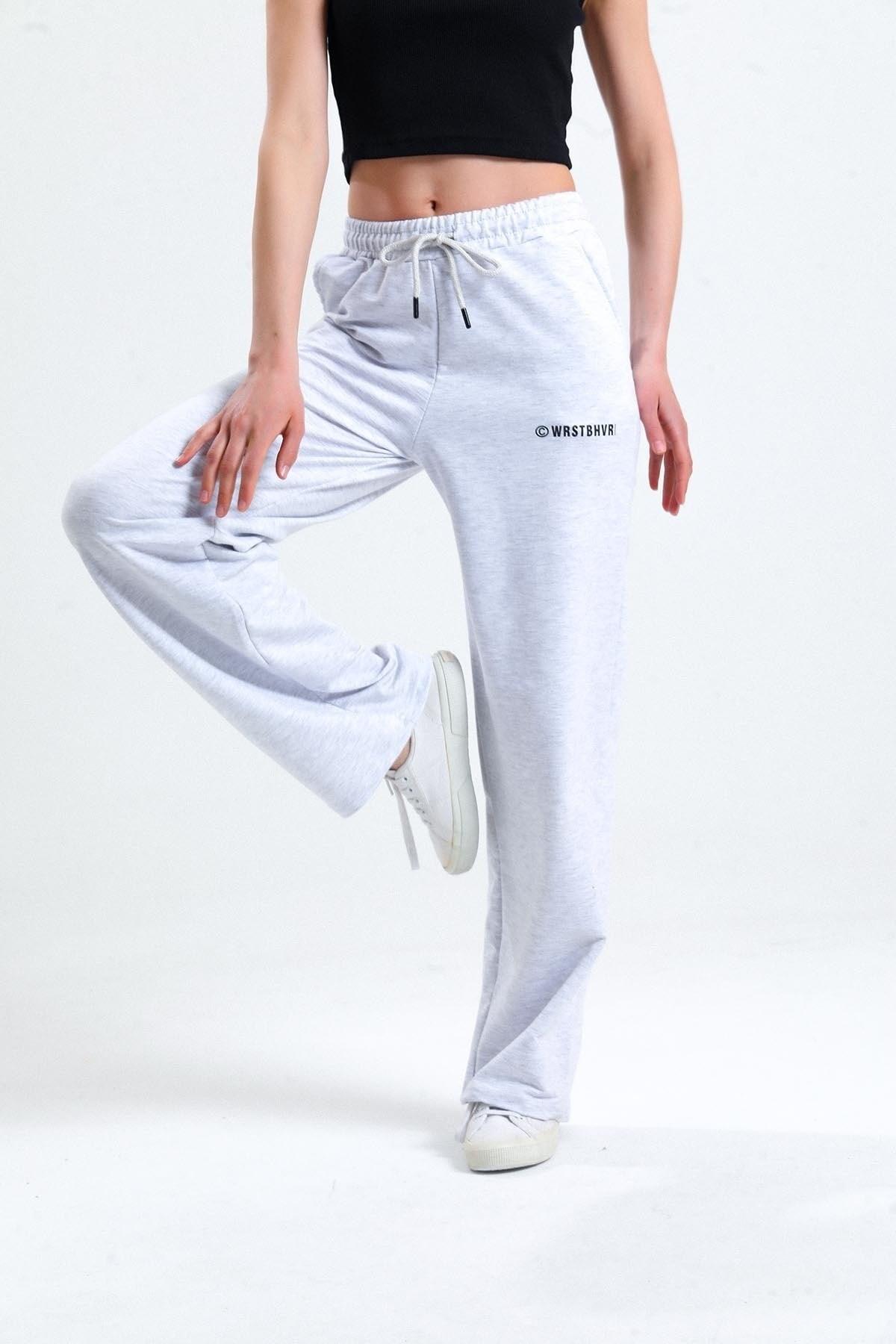 Women's Gray Melage Wide Leg Sweatpants - Swordslife