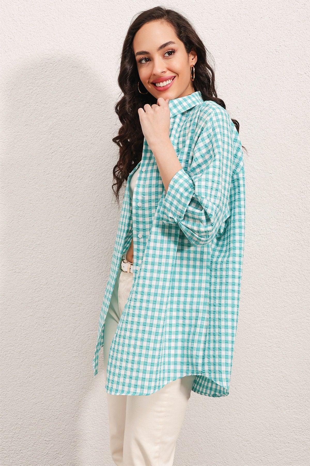 3900 Oversize Check Shirt - Y.mint - Swordslife