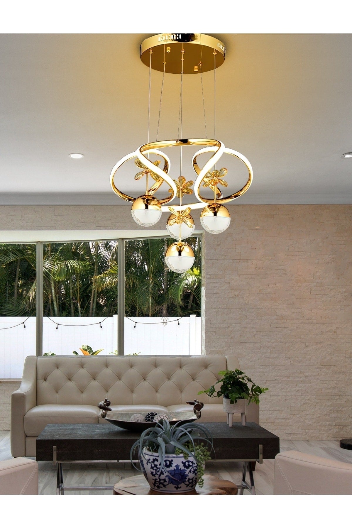 Modern Pendant Lamp Crystal Stone LED Chandelier with Dimmer Control Gold Yellow LED Chandelier 3 Colors