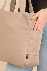 Beige U25 3-Compartment Side 2 Pocket Detailed Zipper Closure Canvas Women's Arm And Shoulder Bag B:35 E:35 G:1