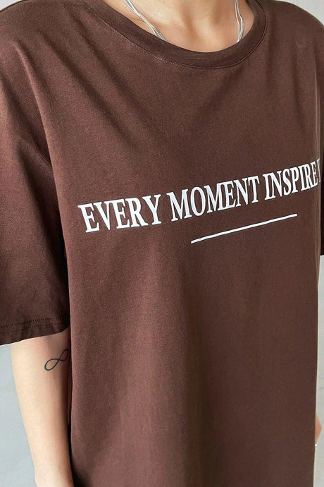 Printed Brown Oversize T-shirt Shoulder Tee - Swordslife