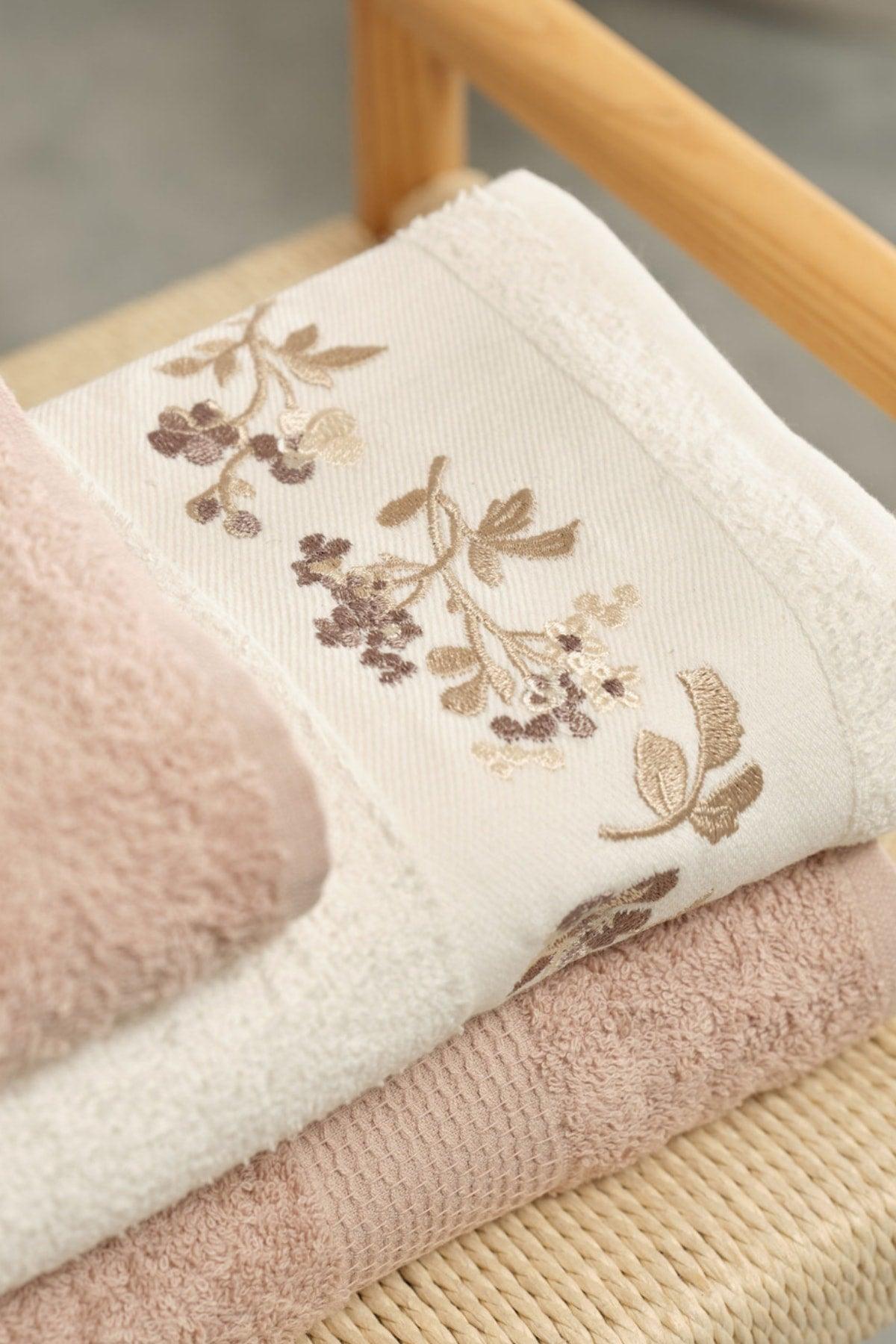 Flora Beige Embroidered Family Bathroom Set - Swordslife