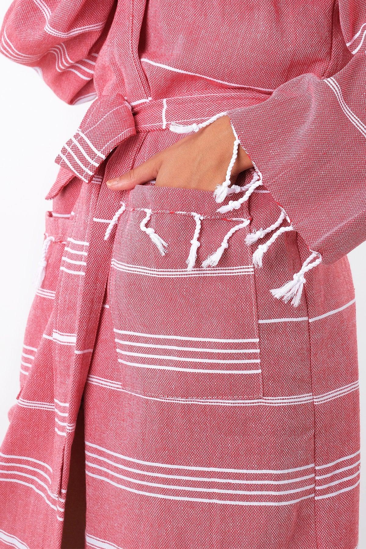 Sultan 100% Cotton Pink Colored Hooded Peshtemal Bathrobe, Robe And Beach Dress - Swordslife