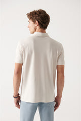 Men's Beige 100% Cotton Breathable Standard Fit Normal Cut Polo Neck T-shirt E001004