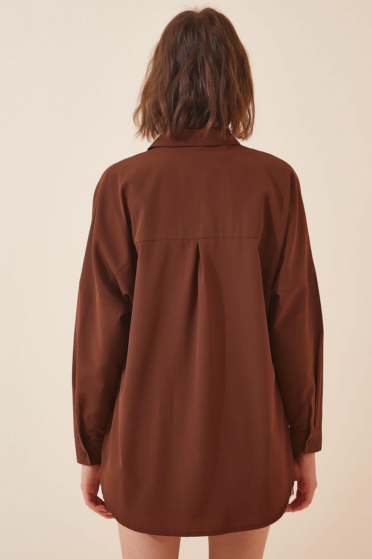 Women's Chocolate Oversize Long Basic Shirt DD00842 - Swordslife