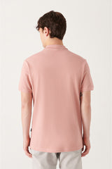 Men's Dried Rose 100% Cotton Breathable Standard Fit Normal Cut Polo Neck T-shirt E001004