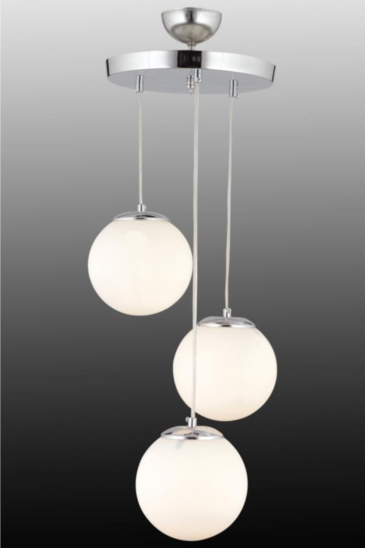 Pendant Lamp 3-Piece Silver White Globe Glass Chandelier