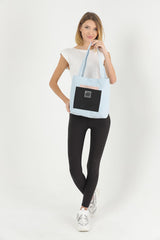 Blue/pink/black U22 3-Compartment Front 2 Pocket Detailed Canvas Fabric Daily Women's Arm and Shoulder Bag B:35 E