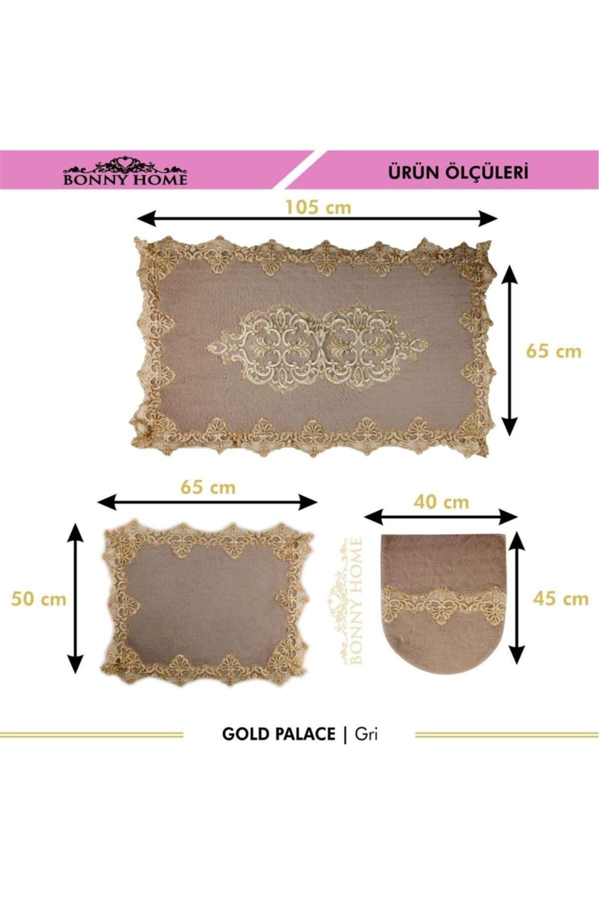 Gray Gold Palace 3-piece Dowry French Lace Appliqued Closet Set Bath Mat Set - Swordslife