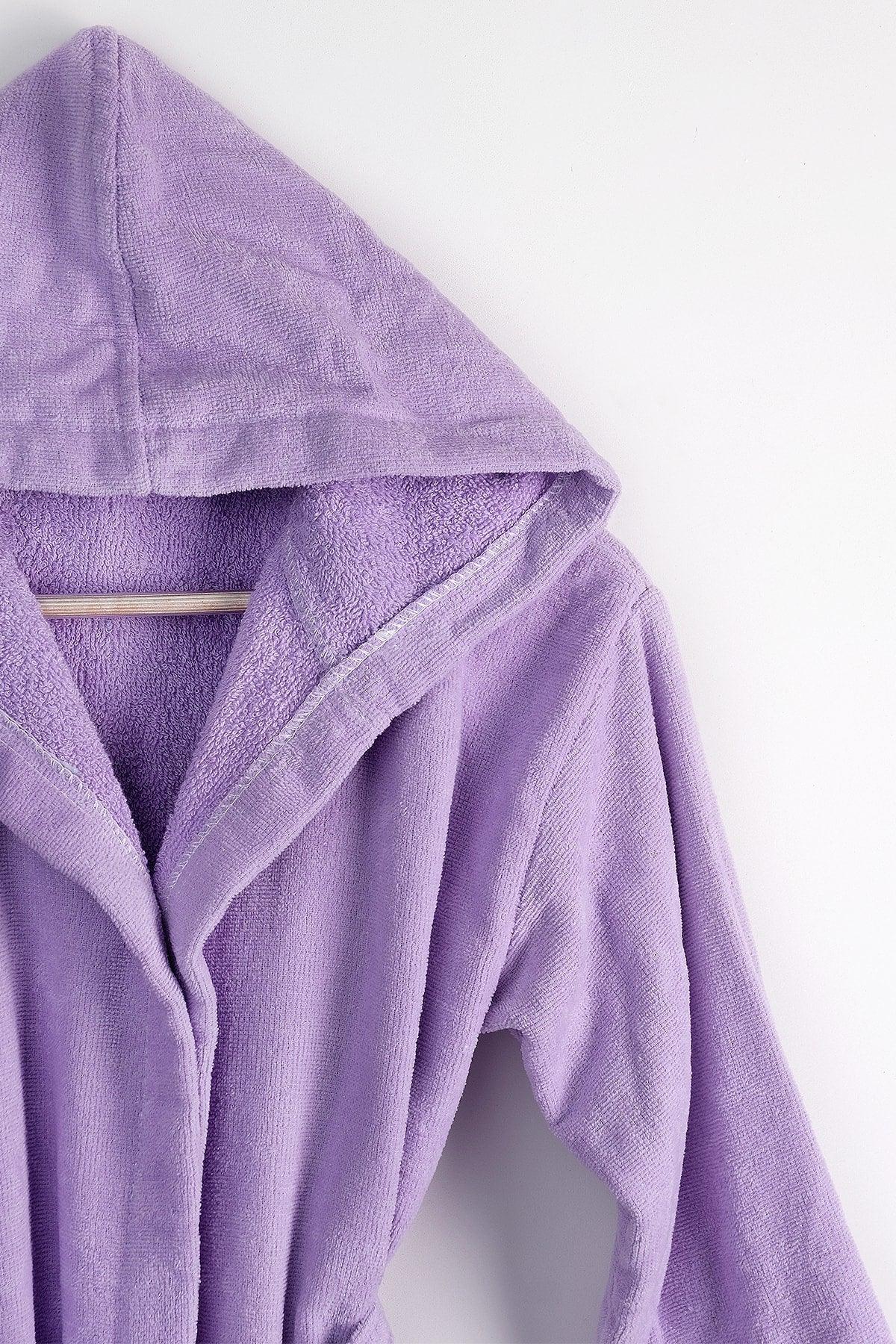 100% Cotton Hooded Velvet Lilac Teen Robe / Waitress Size - Swordslife