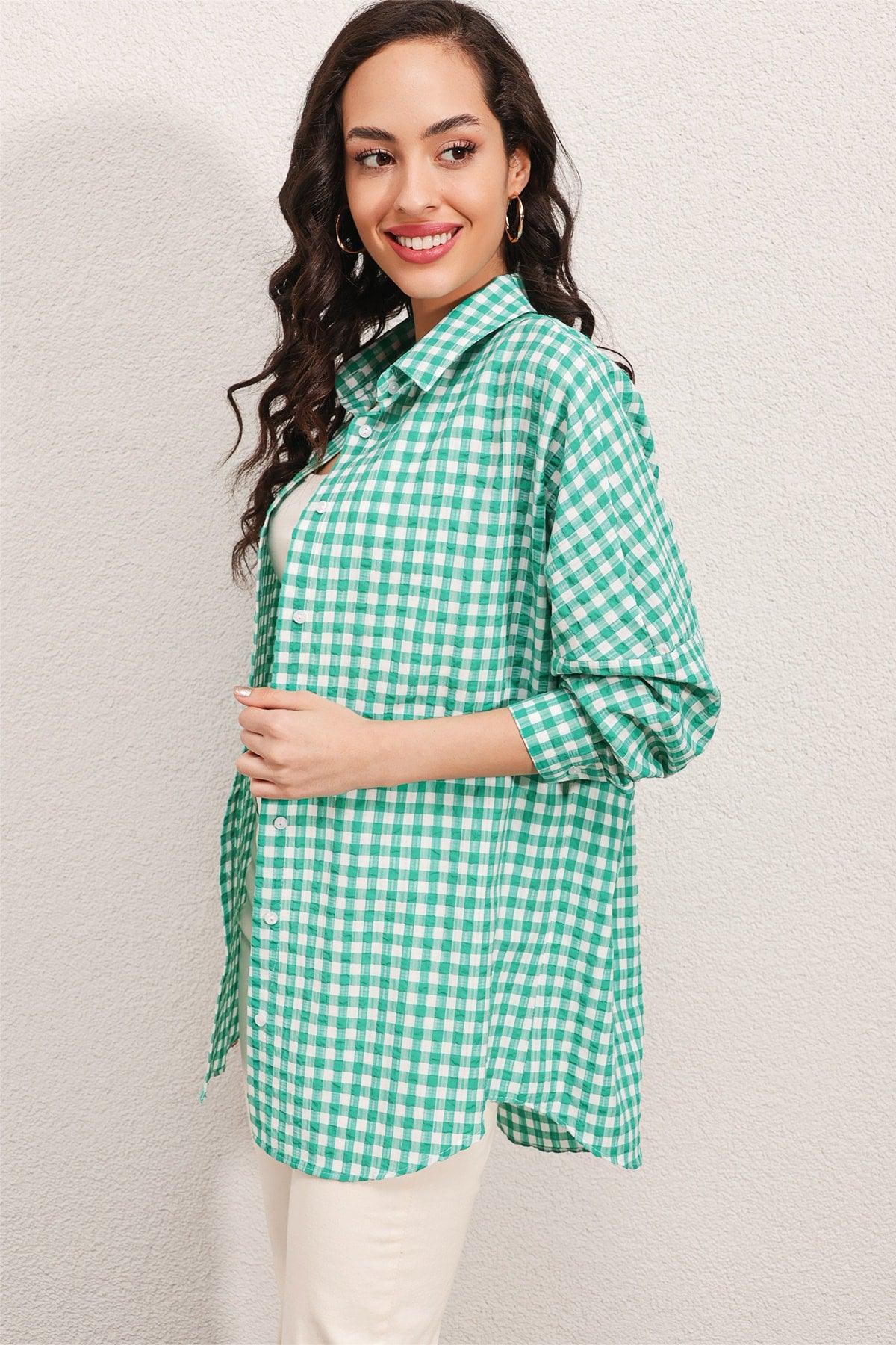 3900 Oversize Check Shirt - Y.green - Swordslife