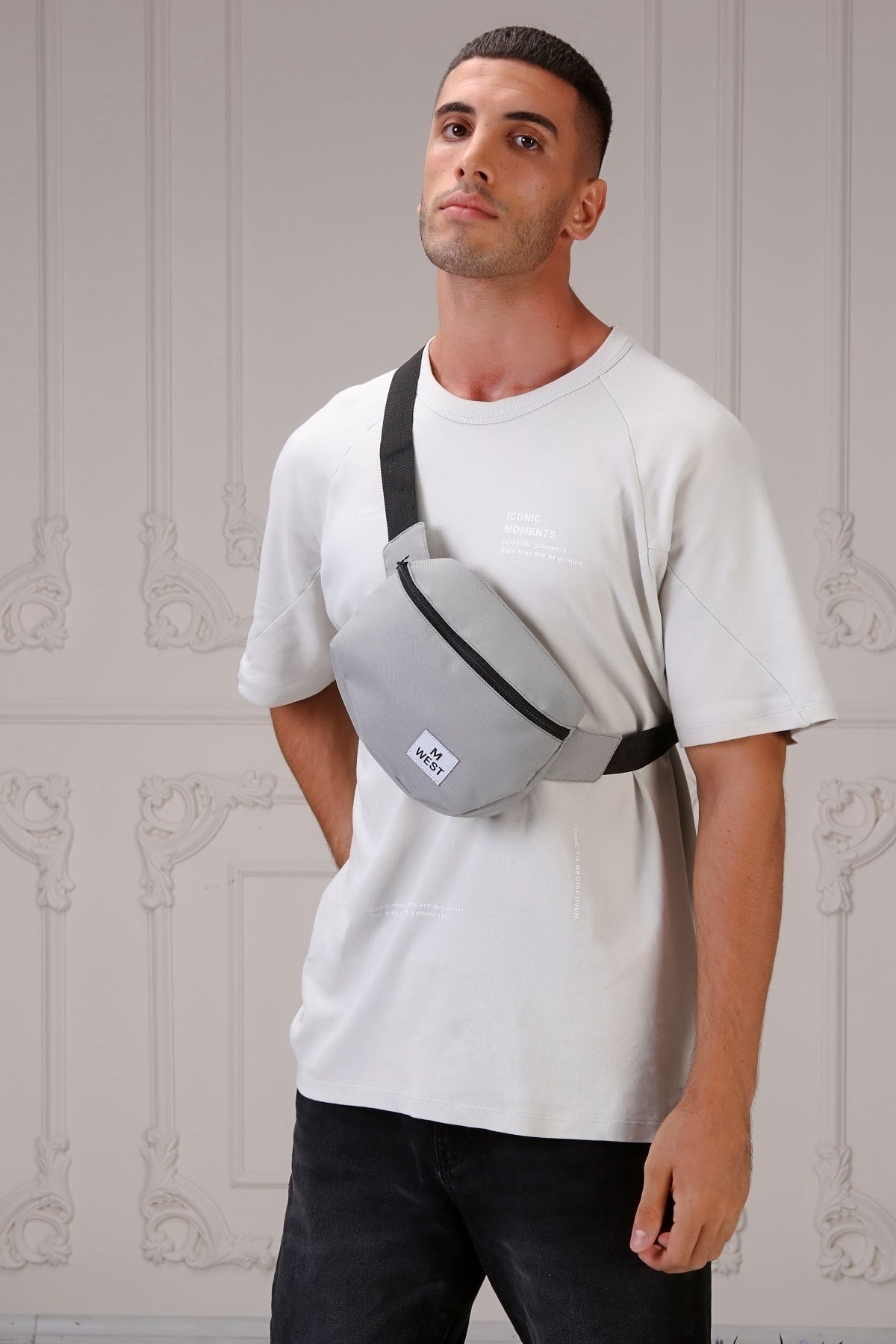 Unisex Gray Single Compartment Waist And Shoulder Bag