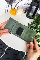 Pescol - Green Smart Card Holder / Wallet with Genuine Leather Rfid Protected Mechanism, Top Level Craftsmanship