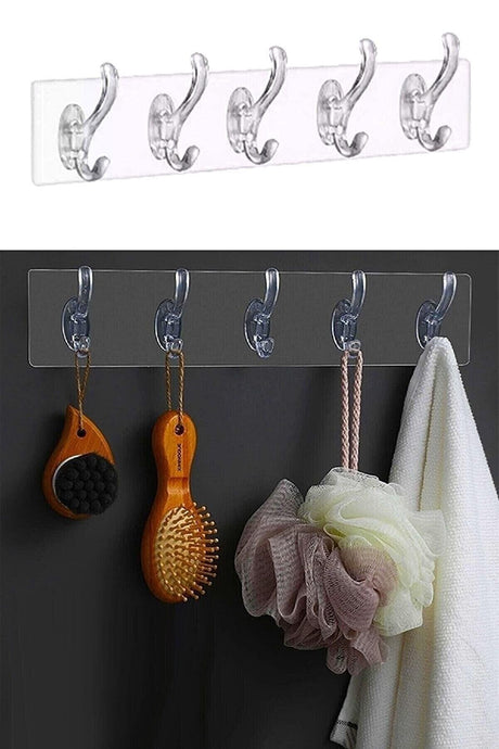 5 Piece Adhesive Transparent Strong Wall Hanger Behind Door - Practical Wall Bathroom Kitchen Countertop Hanger - Swordslife