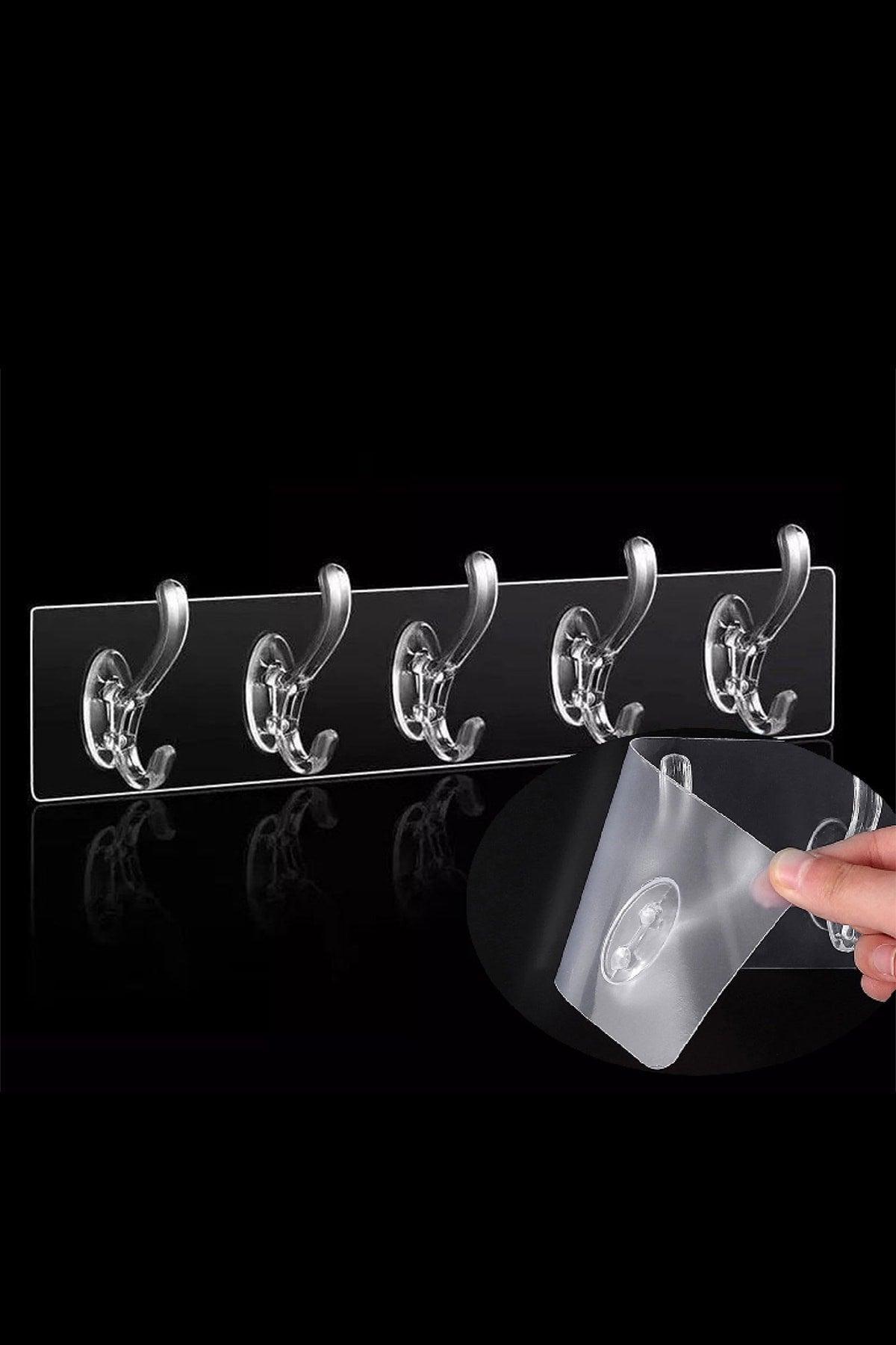 5 Piece Adhesive Transparent Wall Hanger Bathroom Kitchen Organizer Practical Hanger - Swordslife