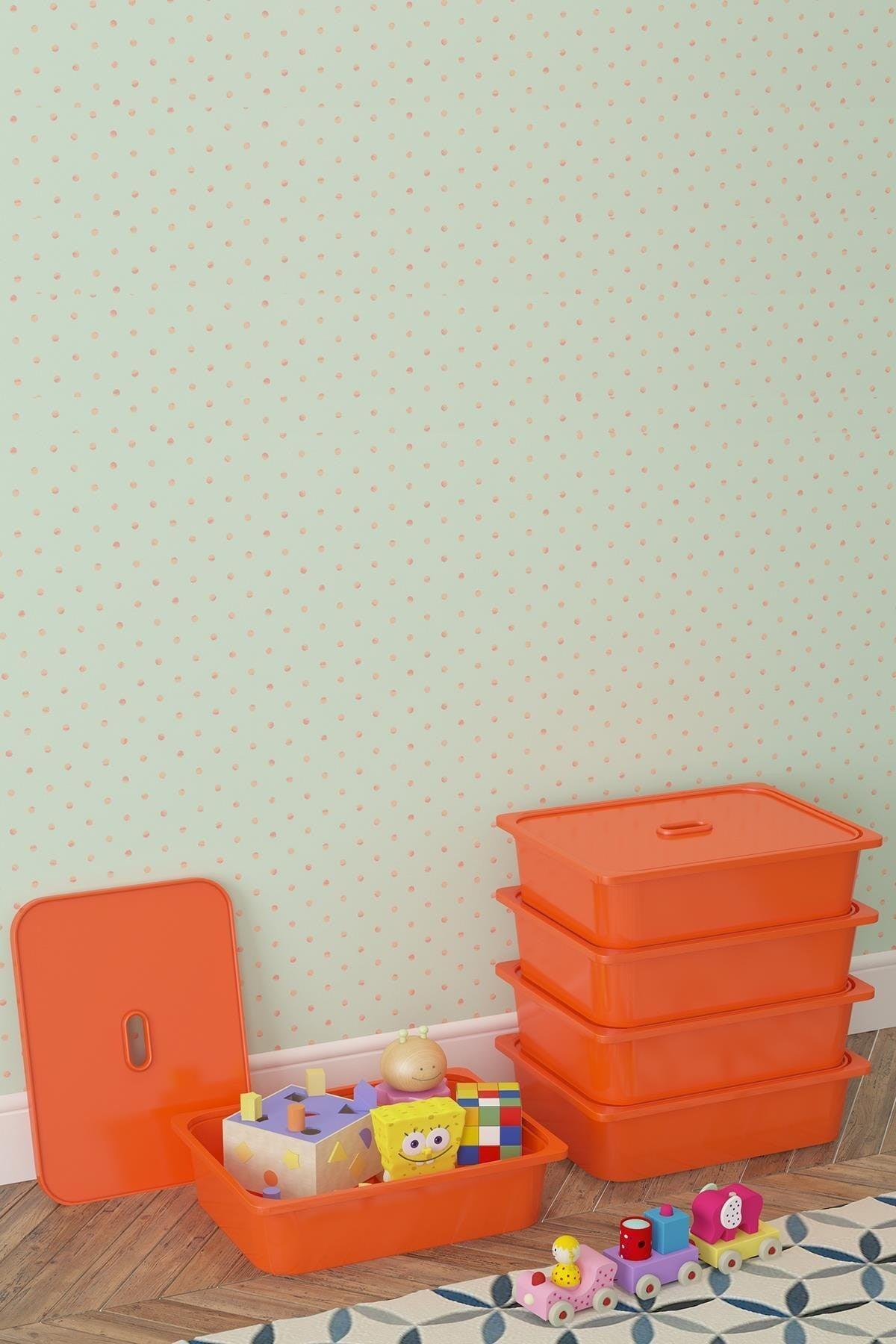 5 Pcs Multi-Purpose Storage Box with Orange Lid - Toy Basket 5x5k - Swordslife