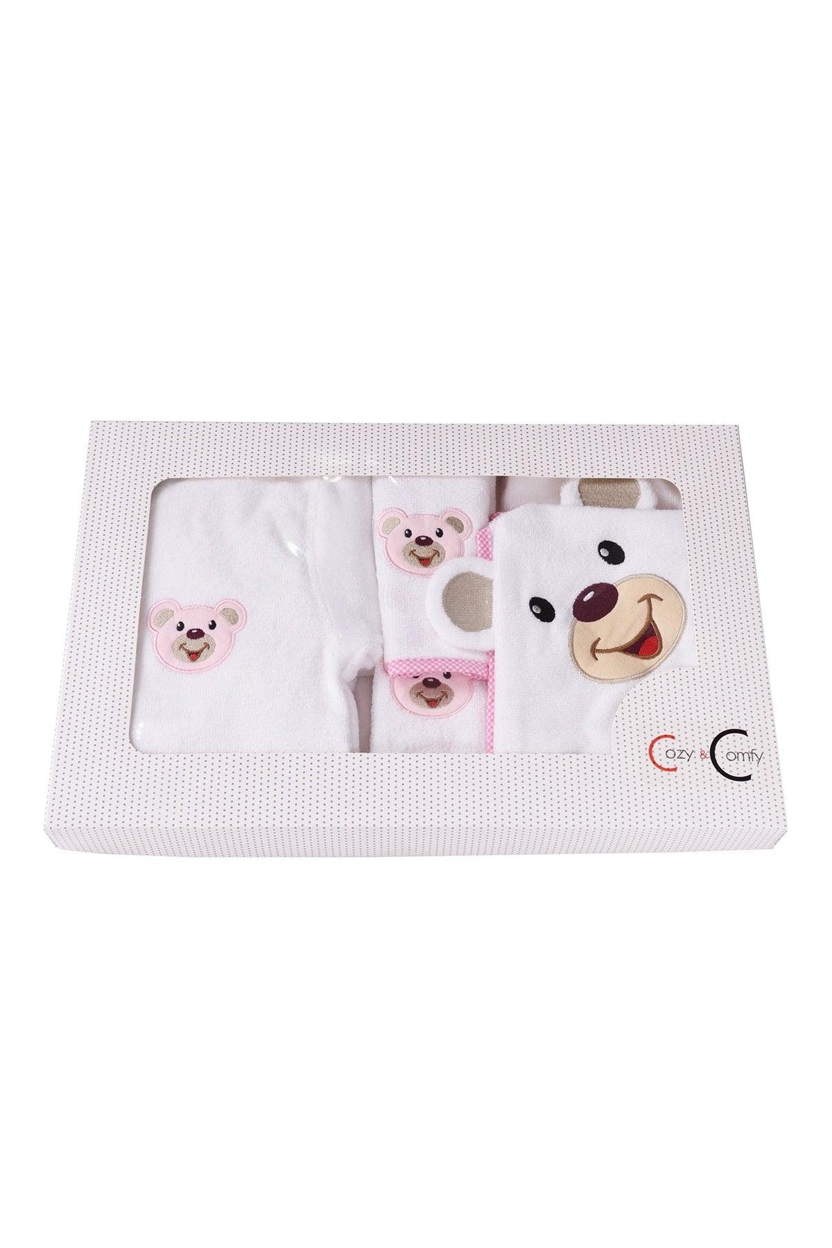 5 Piece Baby Bathrobe Set Pink Bear