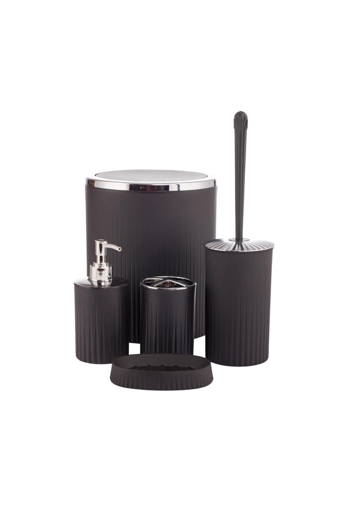 5 Pieces Black Striped Silver Plated Round 5 Piece Luxury Bathroom Set - Swordslife