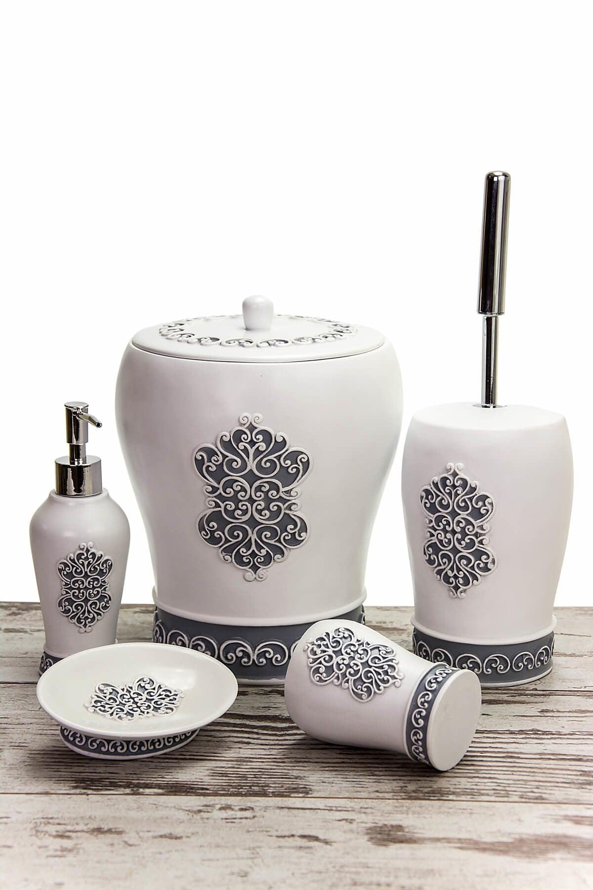 5 Pieces Polyester Bathroom Set / Palace Gray - Swordslife