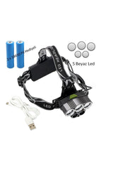 5 White Led 6 Mode Head Flashlight Rain