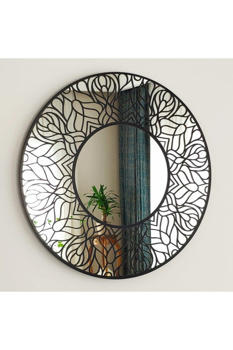 50 Cm Patterned Decorative Round Console Dresuar Bathroom Mirror Sirius Model - Swordslife