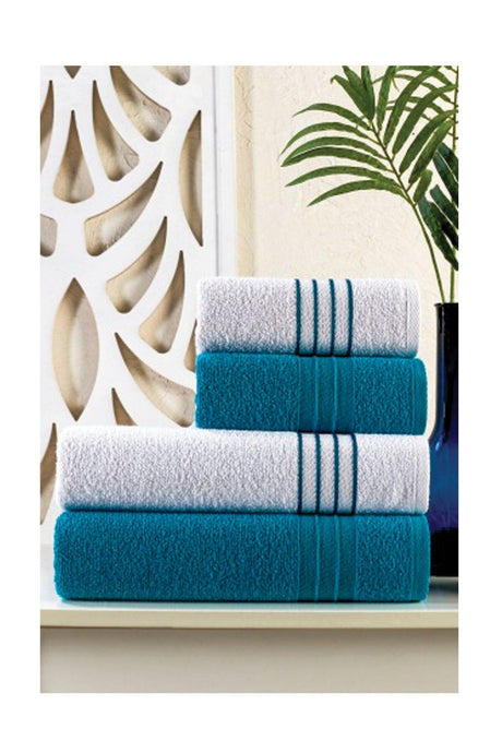 | 50x90 + 70x140 Cm | Diamond | 100% Cotton | Green White | of 4 | Bath Towel Set - Swordslife