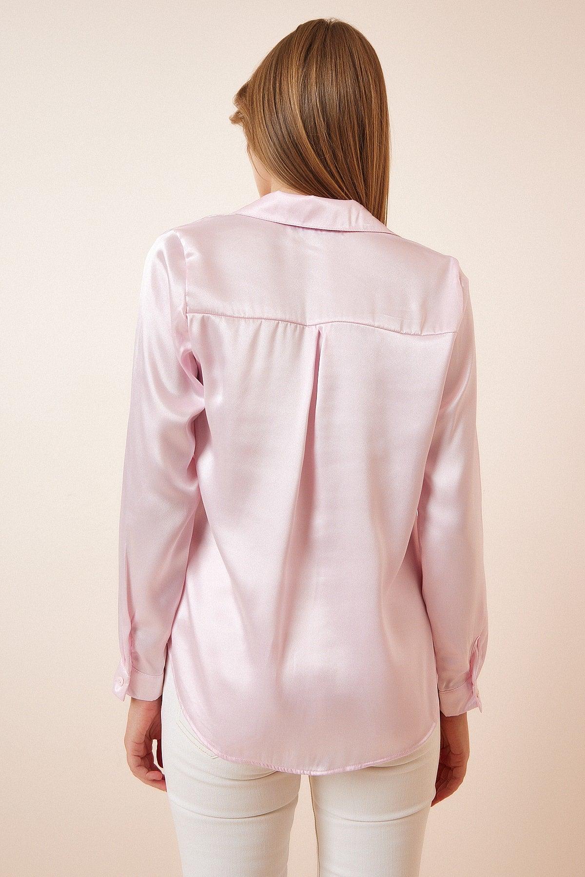 Women's Light Pink Light Flowy Satin Shirt DD00990 - Swordslife